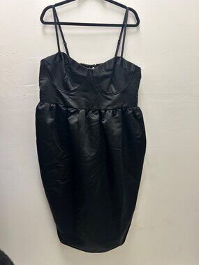 K-230 Future Collective Size 1X Black Satin Midi Dress With Adjustable Straps